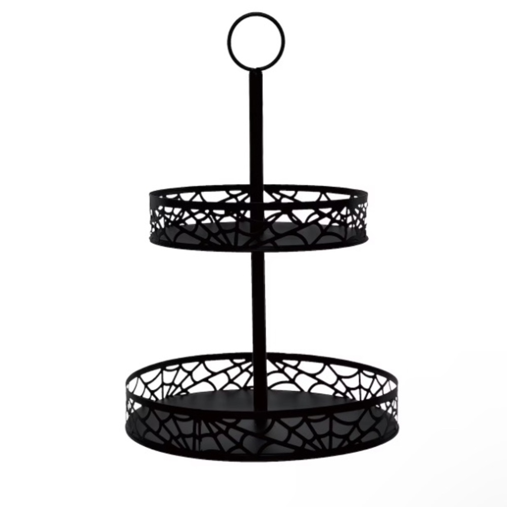 BNIB- 14.8โ x 10โ- Two Tiered- Black Metal Decorative Spider Web ๐ธ๏ธ Tray